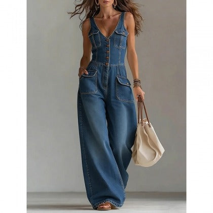 Salmae | Combinaison en denim sans manches avec boutonnage