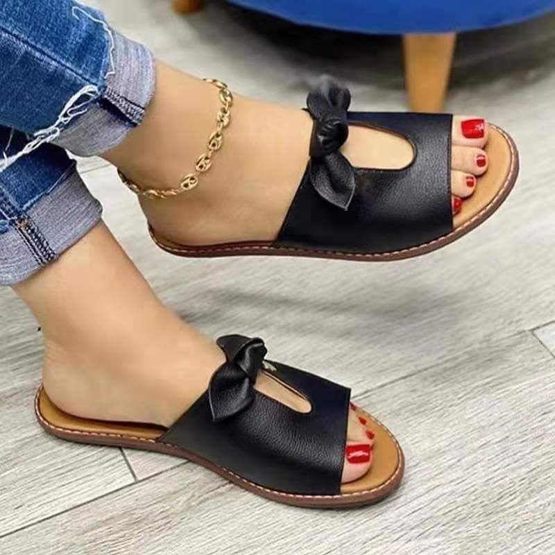 Sandales Plates À Enfiler Avec Décoration Nœud Pour Femmes | Idéal Pour Les Occasions Estivales