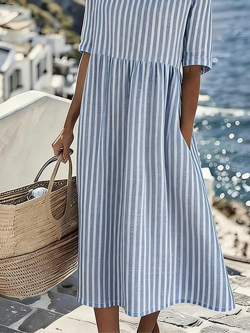 Sanne - Robe en Lin Rayée Légère
