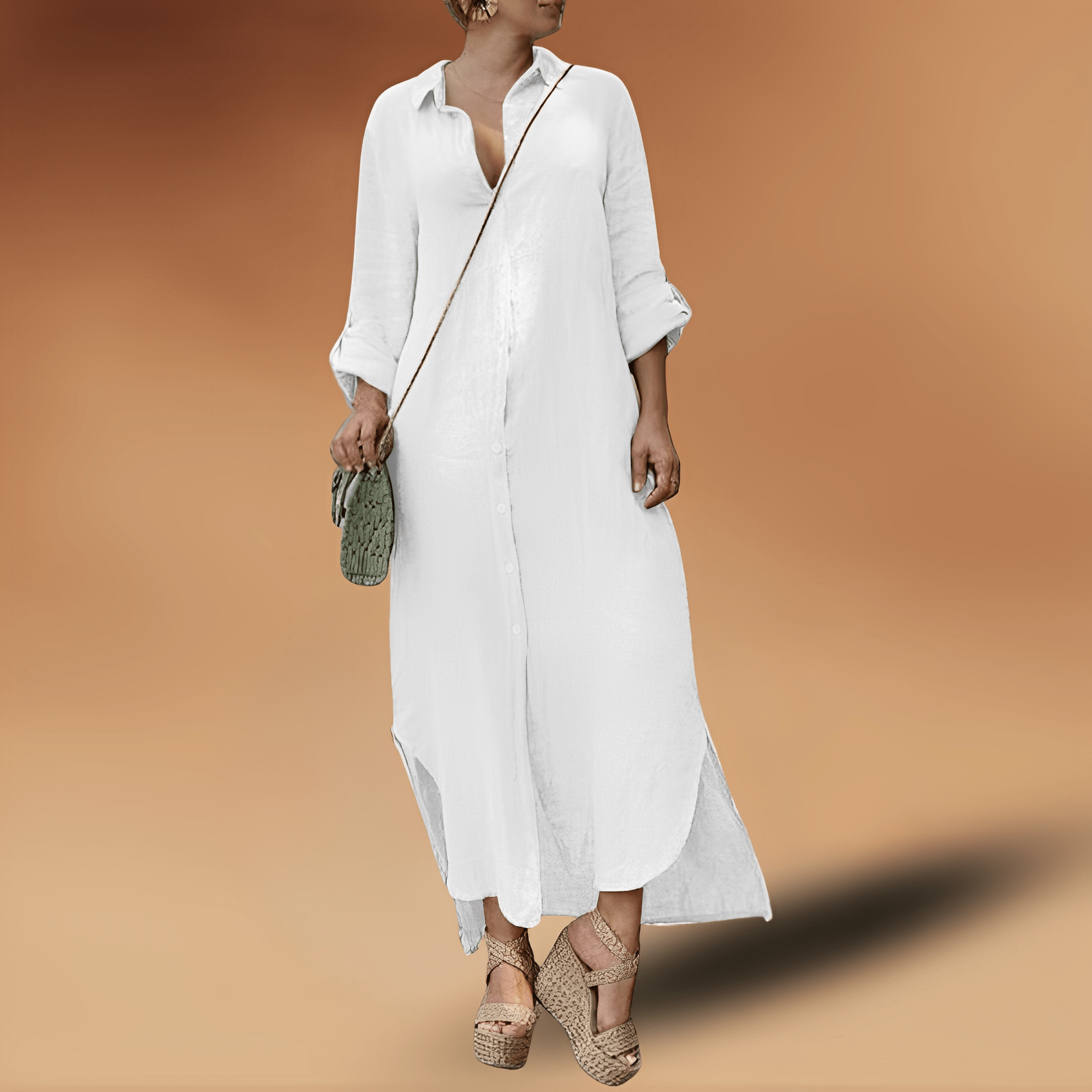 Maya | Robe maxi à manches longues pour femmes avec fente latérale