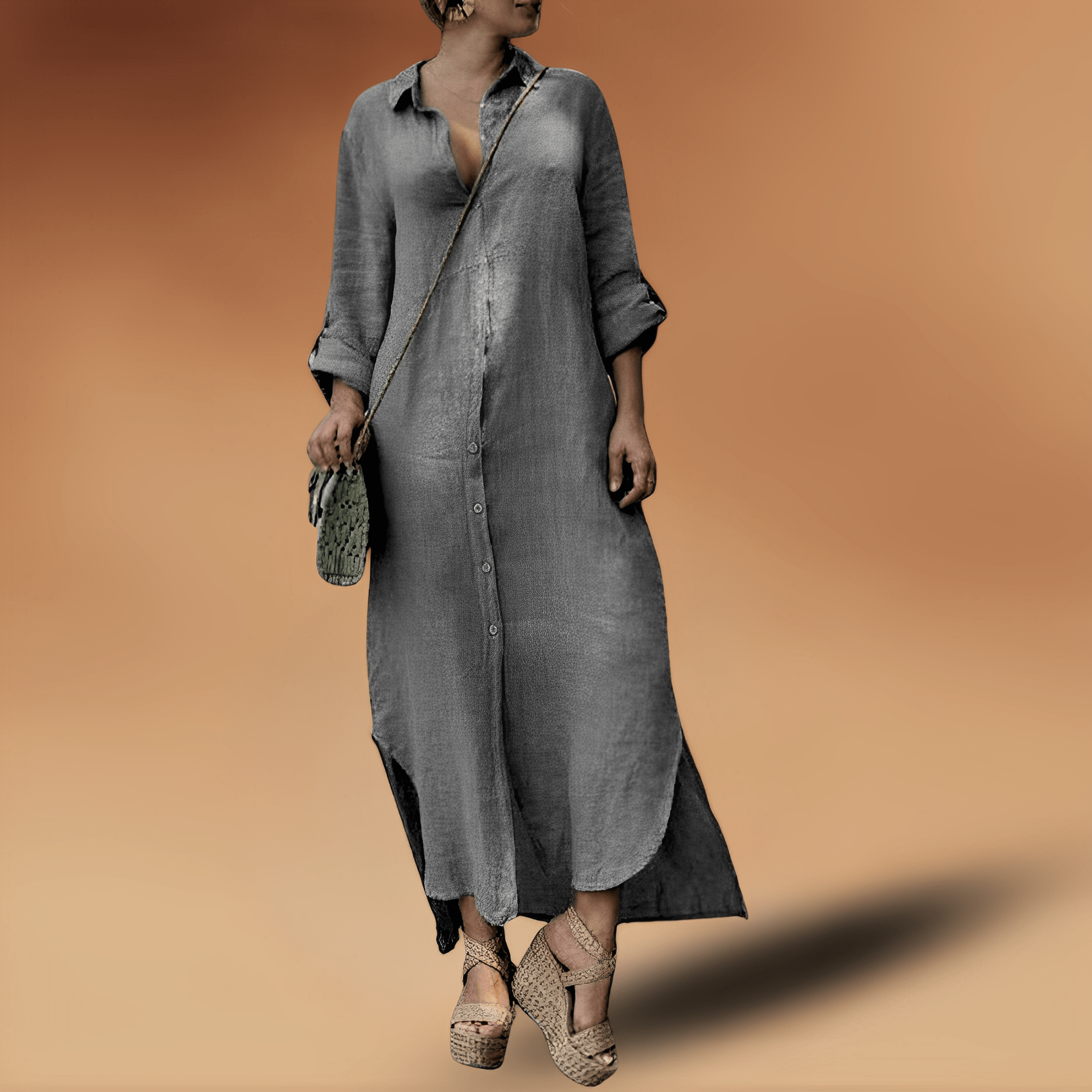 Maya | Robe maxi à manches longues pour femmes avec fente latérale