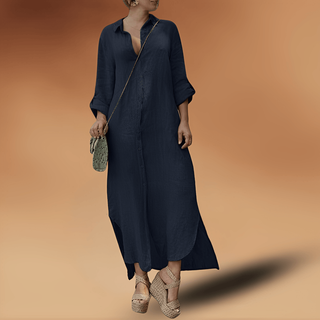 Maya | Robe maxi à manches longues pour femmes avec fente latérale