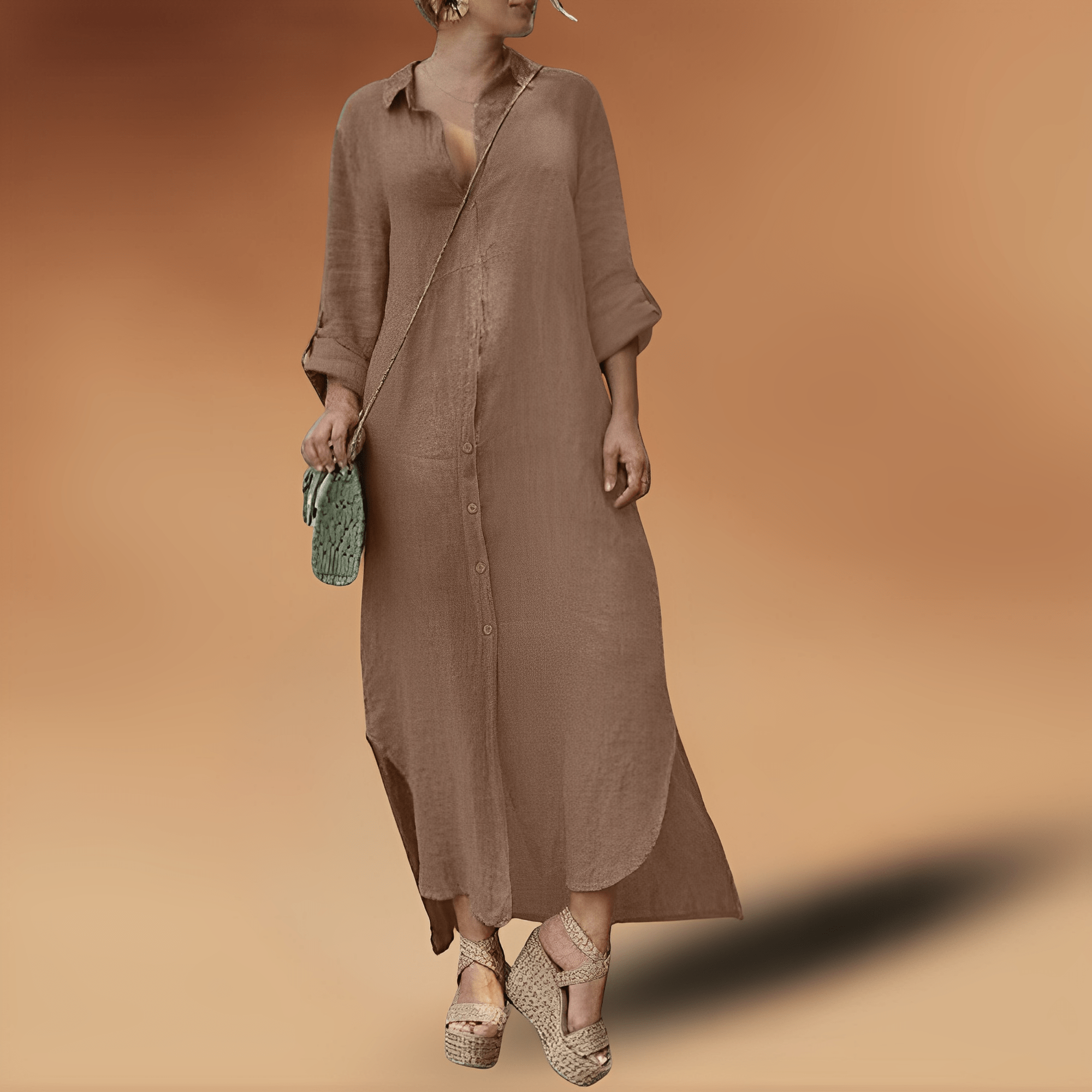 Maya | Robe maxi à manches longues pour femmes avec fente latérale