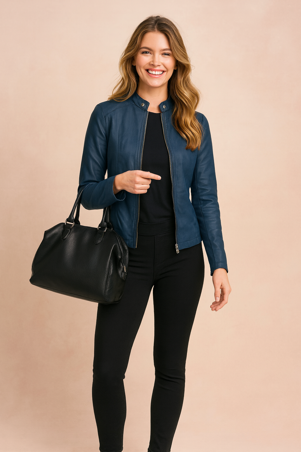 Veste Biker Femme en Simili Cuir avec Fermeture Éclair - Coupe Ajustée