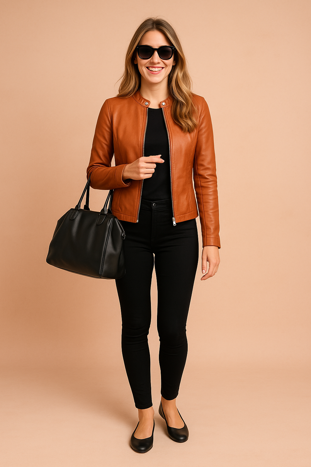 Veste Biker Femme en Simili Cuir avec Fermeture Éclair - Coupe Ajustée