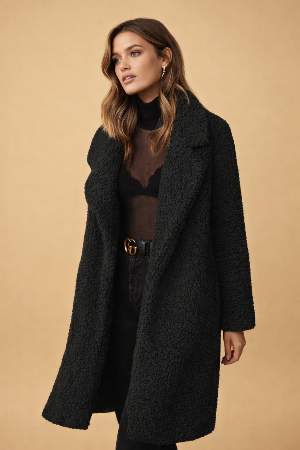 Cardigan Long Femme avec Col - Gilet en Modèle Manteau