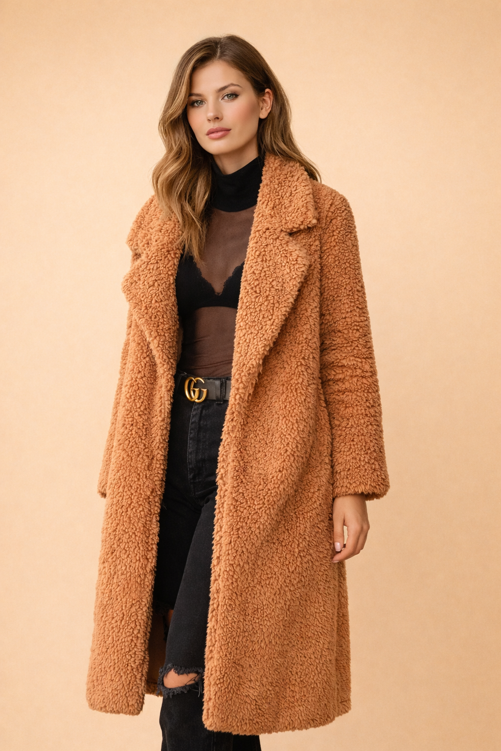 Cardigan Long Femme avec Col - Gilet en Modèle Manteau