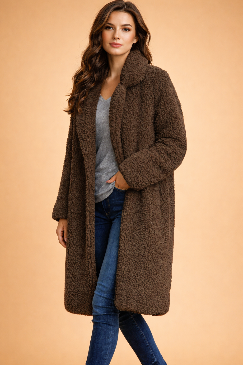 Cardigan Long Femme avec Col - Gilet en Modèle Manteau