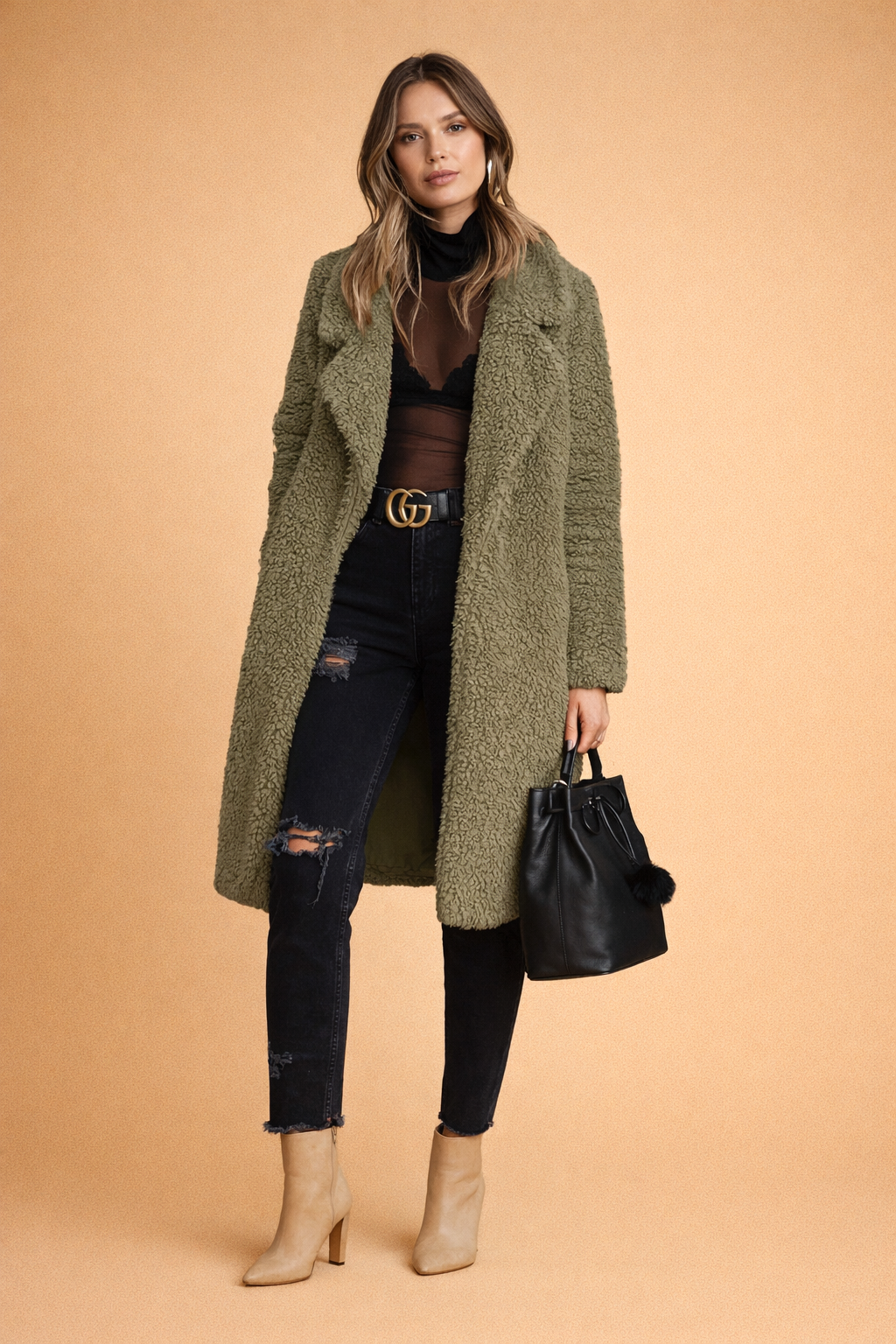 Cardigan Long Femme avec Col - Gilet en Modèle Manteau