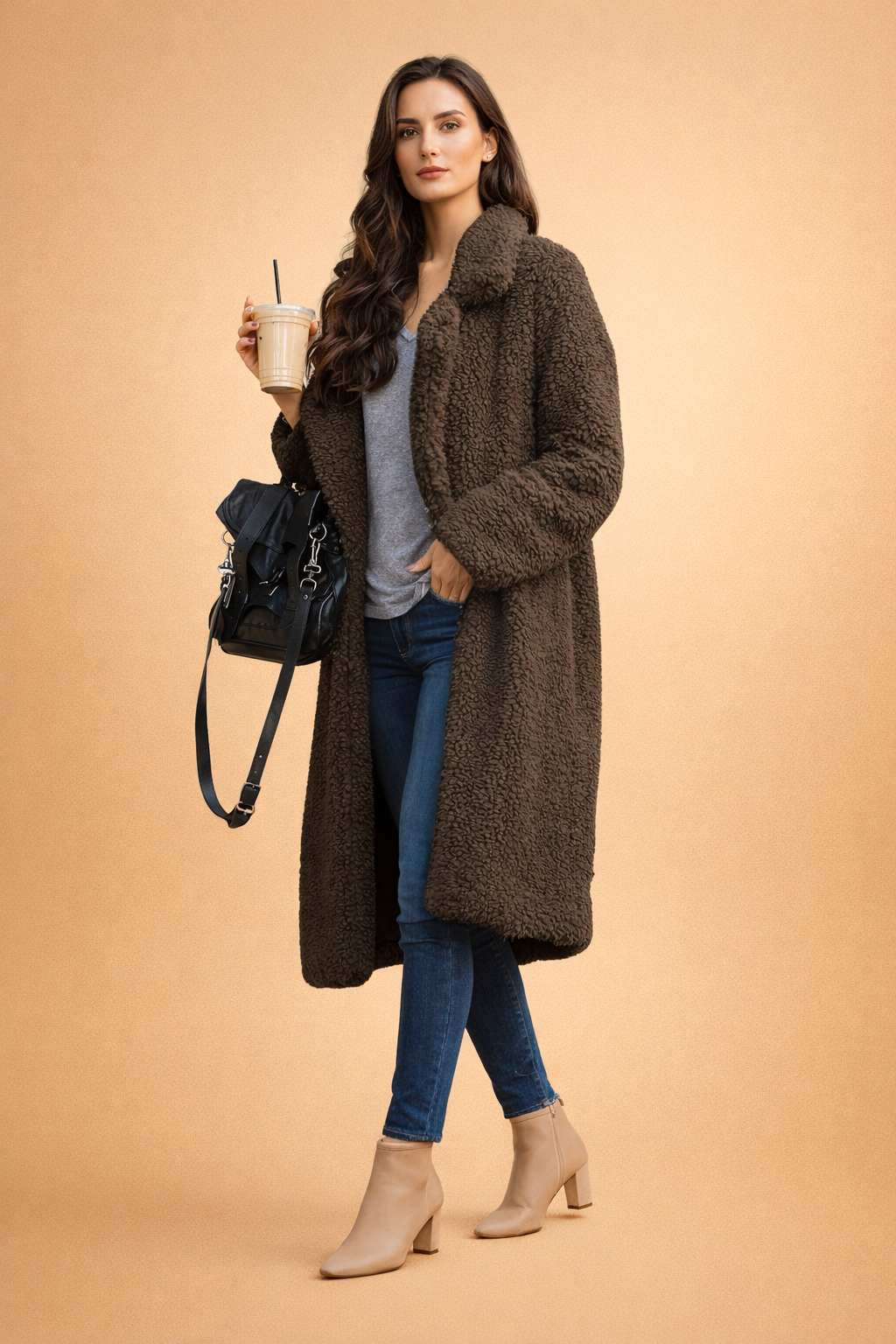 Cardigan Long Femme avec Col - Gilet en Modèle Manteau