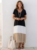 Robe Midi Femme | Décolleté en V Colorblock