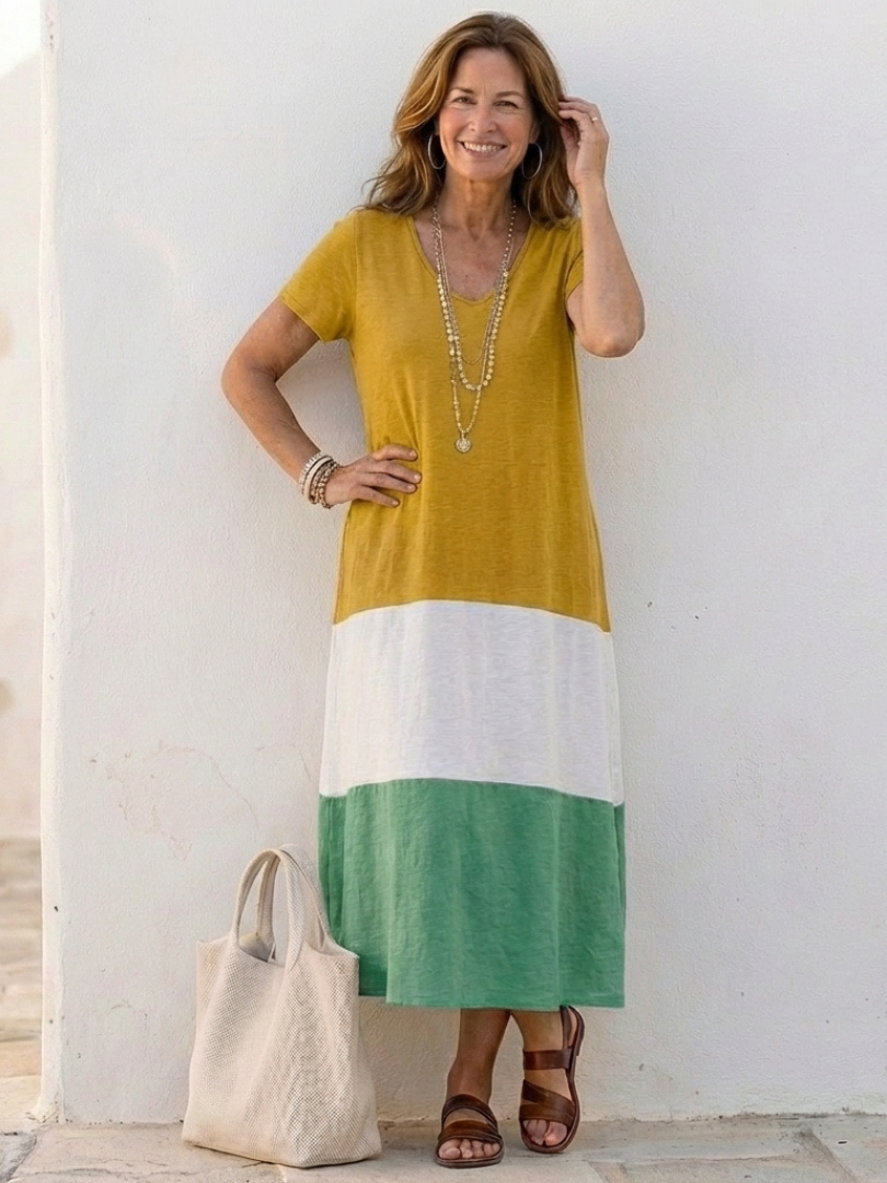 Robe Midi Femme | Décolleté en V Colorblock