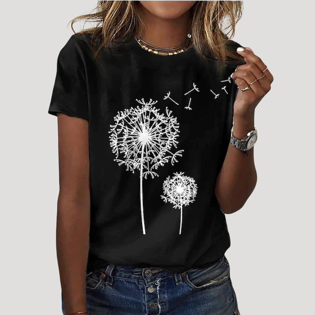 Isadora | T-shirt à manches courtes avec graphique de pissenlit pour femmes