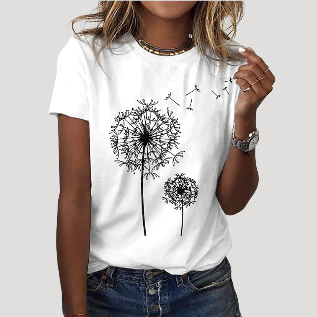 Isadora | T-shirt à manches courtes avec graphique de pissenlit pour femmes