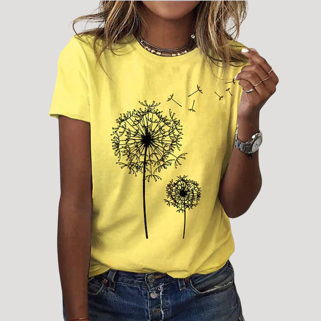 Isadora | T-shirt à manches courtes avec graphique de pissenlit pour femmes