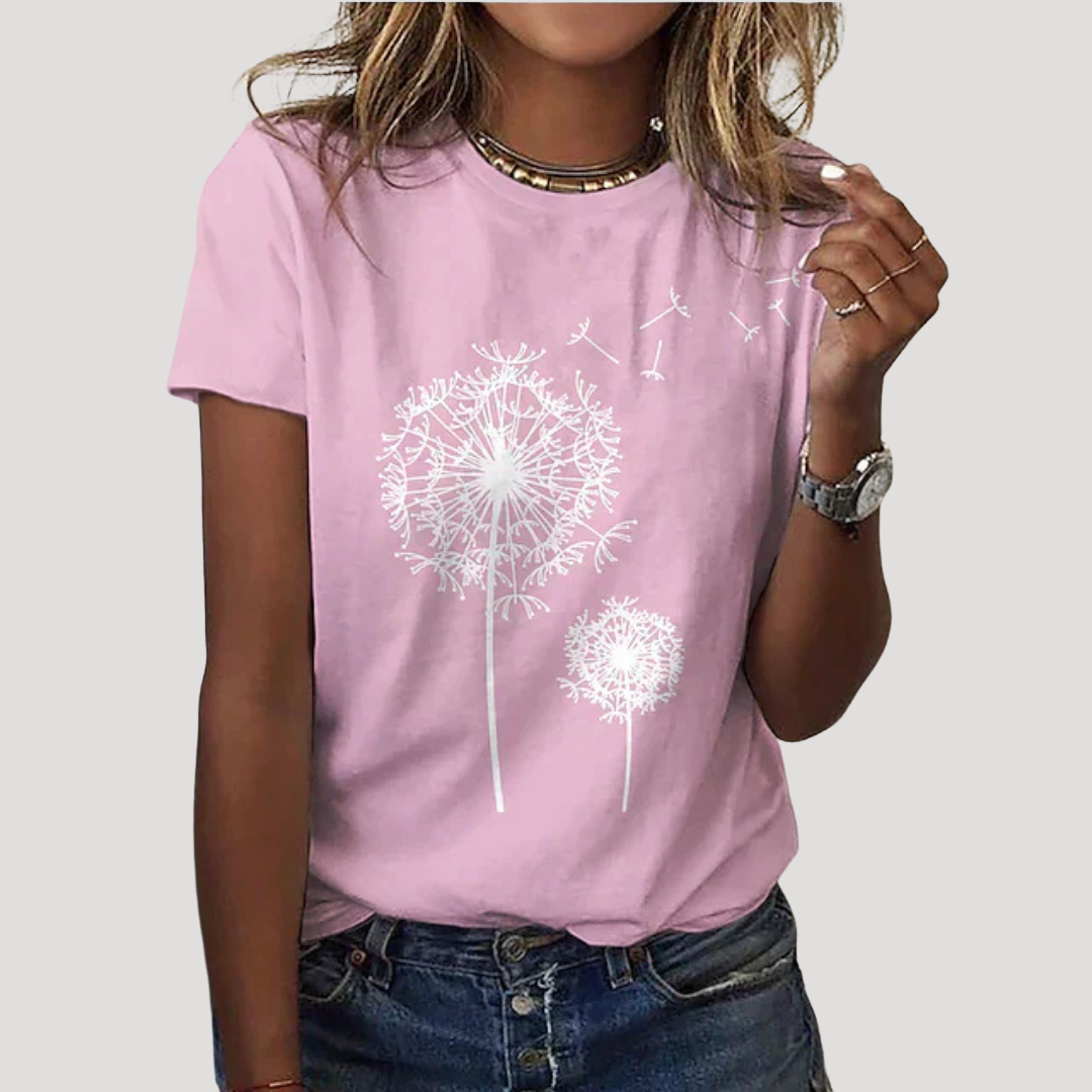 Isadora | T-shirt à manches courtes avec graphique de pissenlit pour femmes
