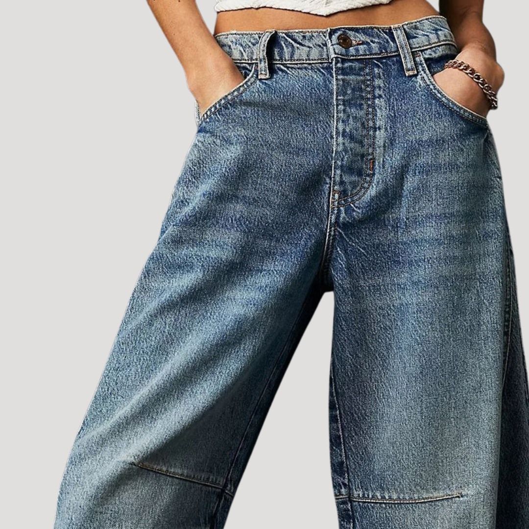 Isadora | Jean large à jambe en baril imprimé léopard pour femmes