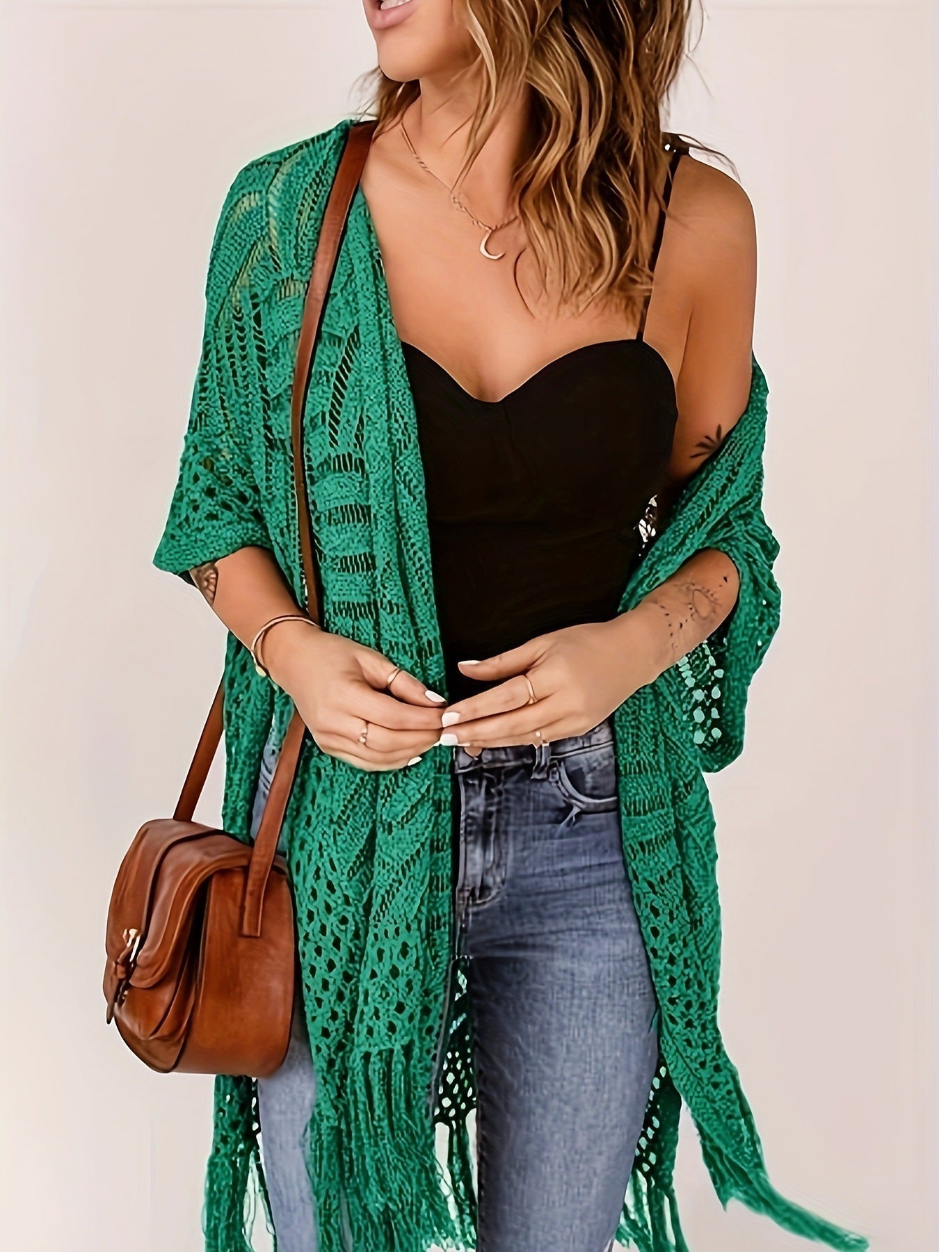 Soravina | Kimono en tricot avec franges et tombé fluide
