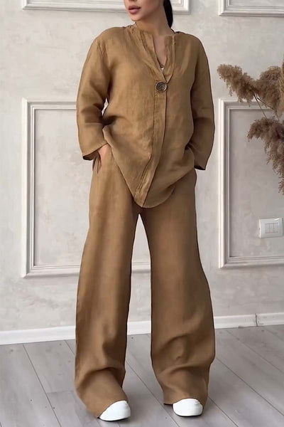 Ensemble Deux Pièces Élégant en Coton Doux et Lin