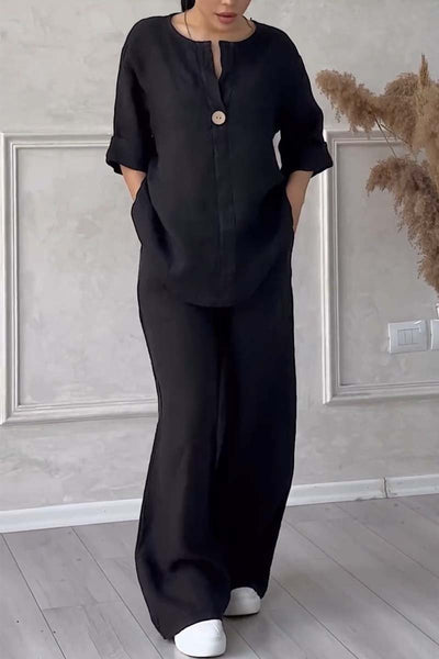 Ensemble Deux Pièces Élégant en Coton Doux et Lin