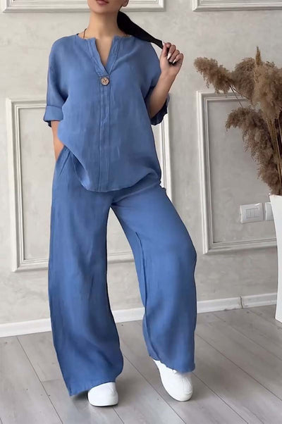 Ensemble Deux Pièces Élégant en Coton Doux et Lin