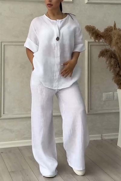 Ensemble Deux Pièces Élégant en Coton Doux et Lin