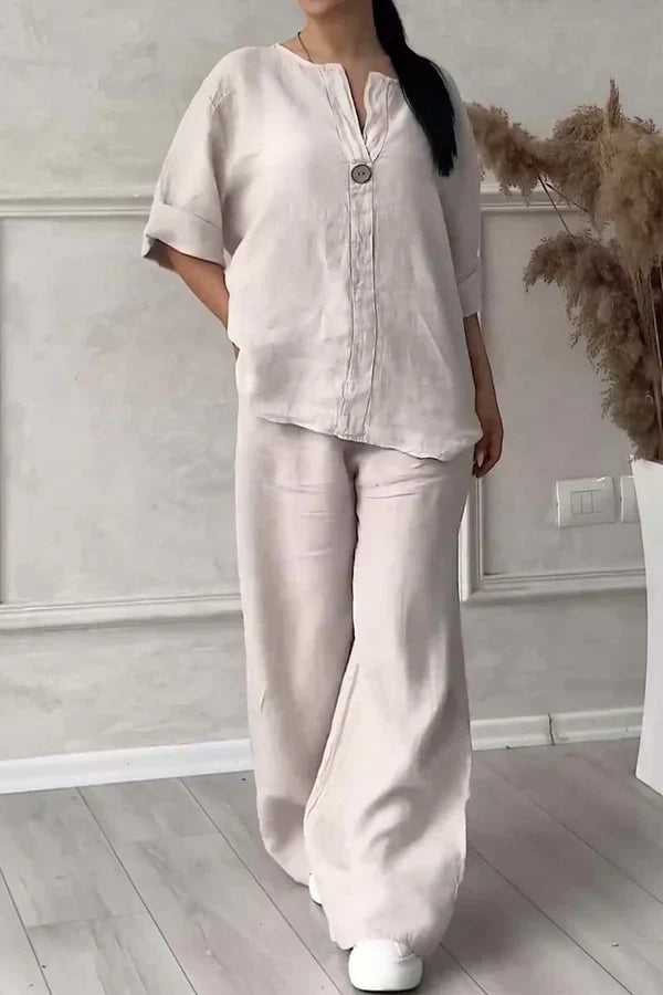 Ensemble Deux Pièces Élégant en Coton Doux et Lin