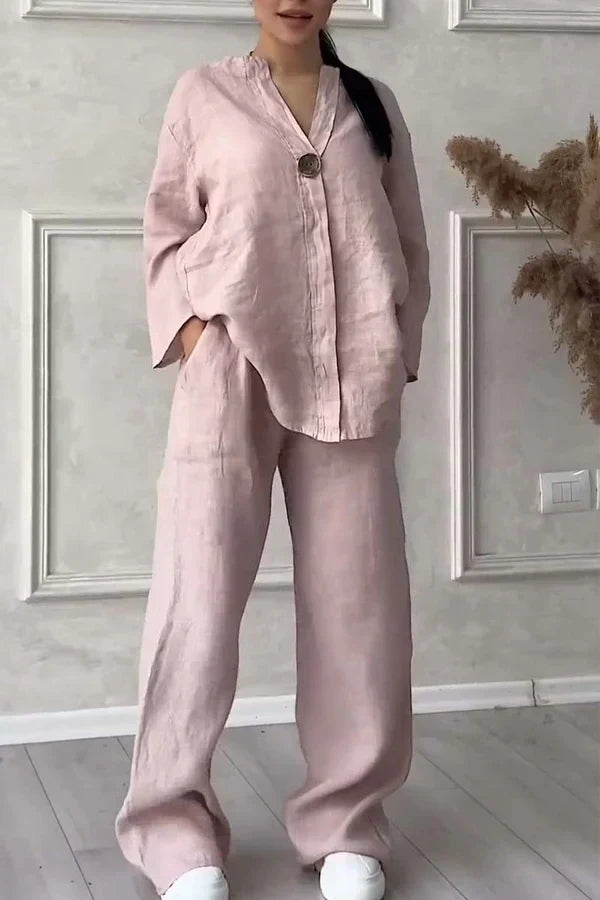 Ensemble Deux Pièces Élégant en Coton Doux et Lin
