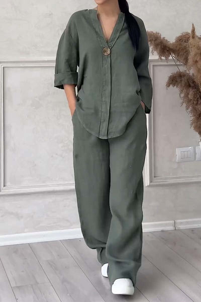 Ensemble Deux Pièces Élégant en Coton Doux et Lin