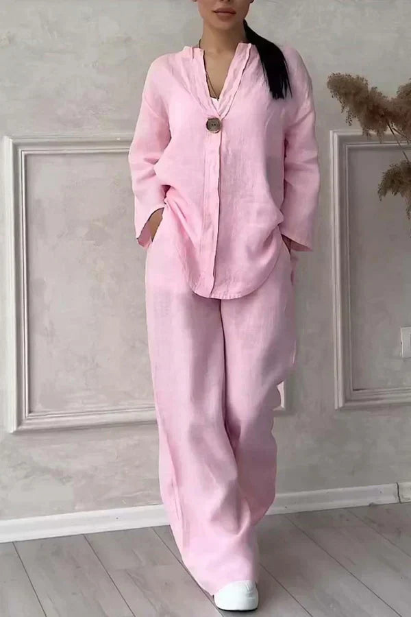 Ensemble Deux Pièces Élégant en Coton Doux et Lin