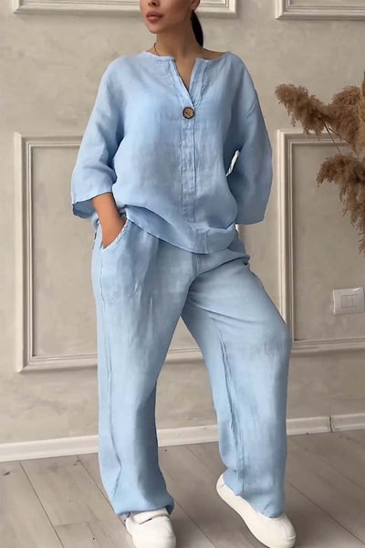 Ensemble Deux Pièces Élégant en Coton Doux et Lin