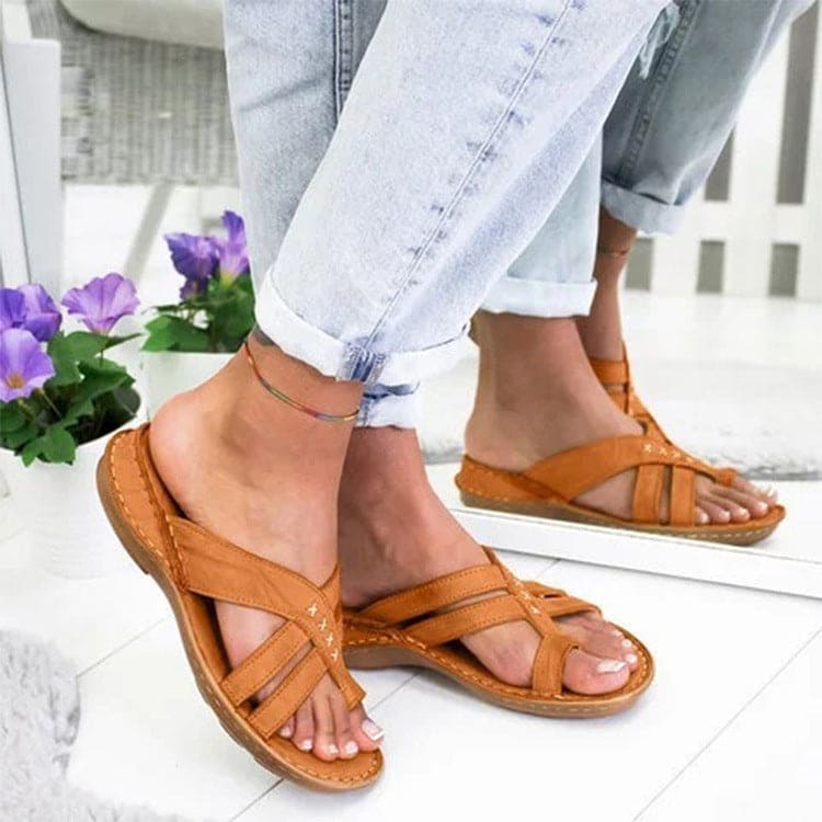 Sandales Ouvertes À Brides Croisées Avec Design À Enfiler Pour Femmes | Idéal Pour L’été