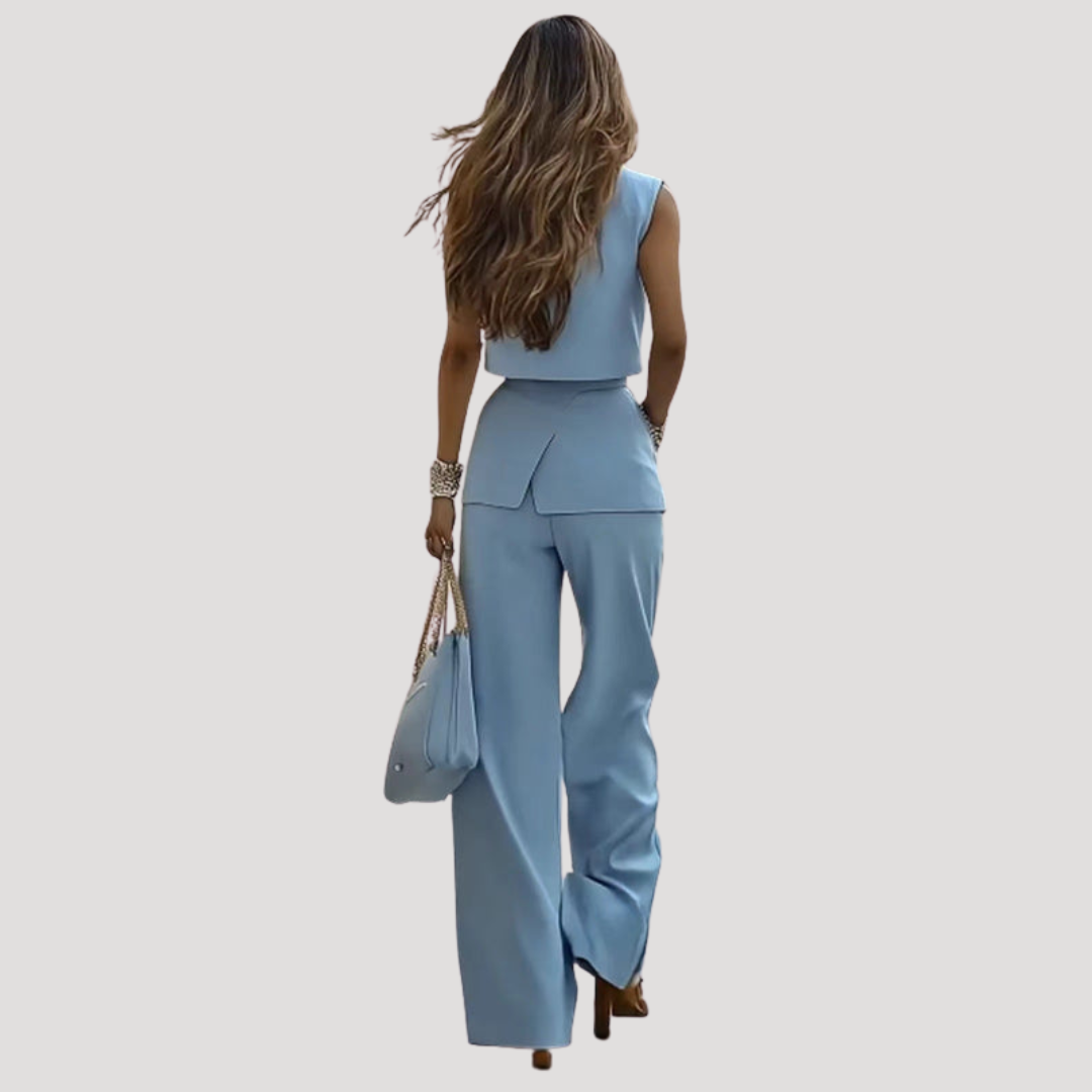 Juniper | Ensemble de Blazer Sans Manches pour Femmes et Pantalons à Jambes Élargies