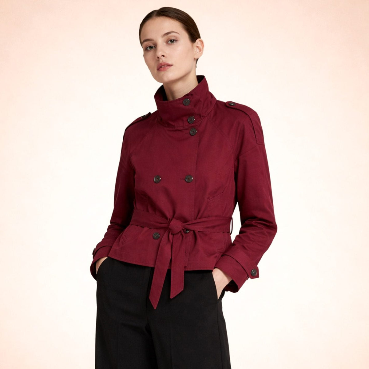 Mia | Trench-coat court femme à double boutonnage et col montant