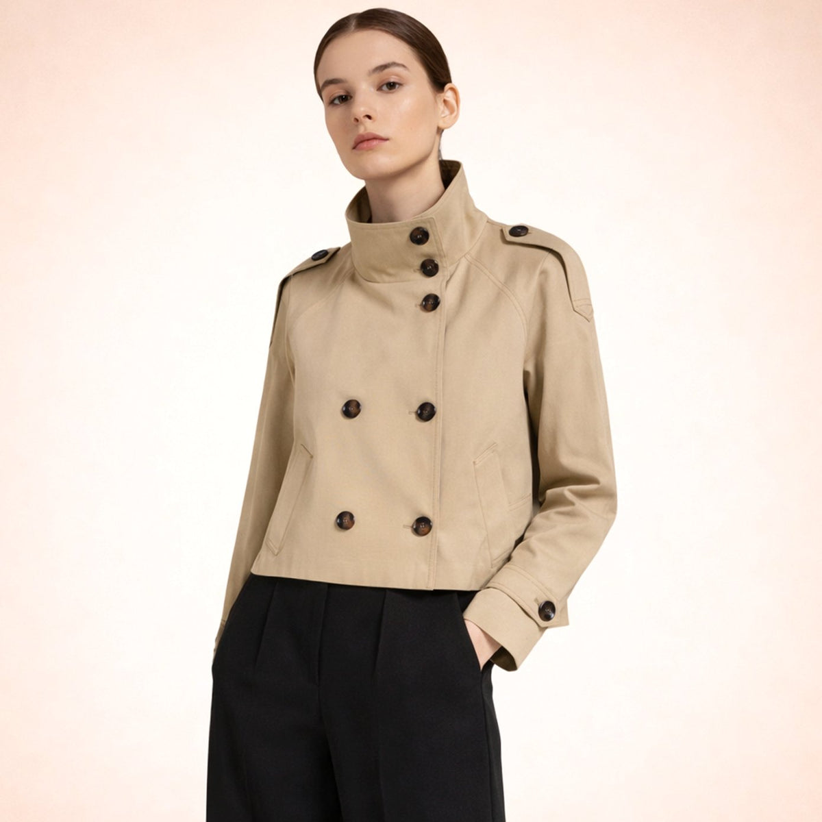 Mia | Trench-coat court femme à double boutonnage et col montant