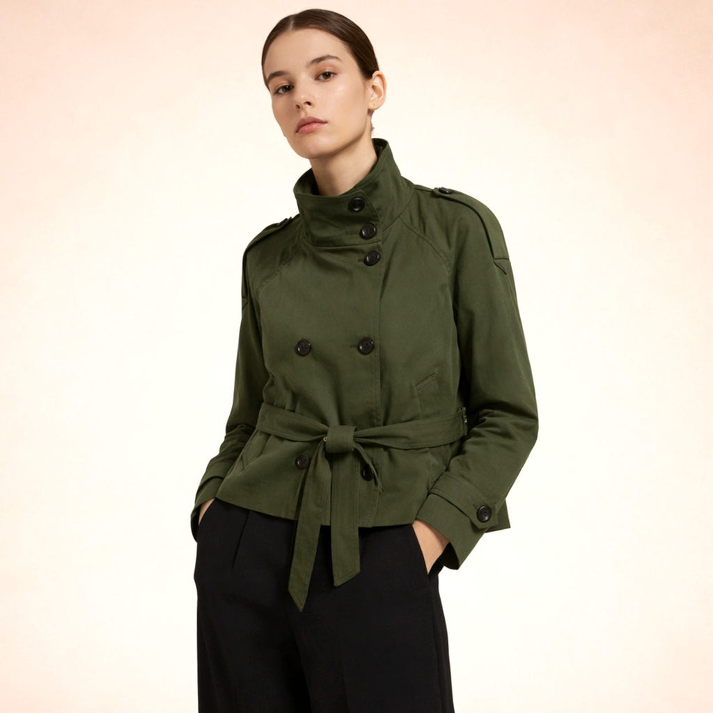 Mia | Trench-coat court femme à double boutonnage et col montant