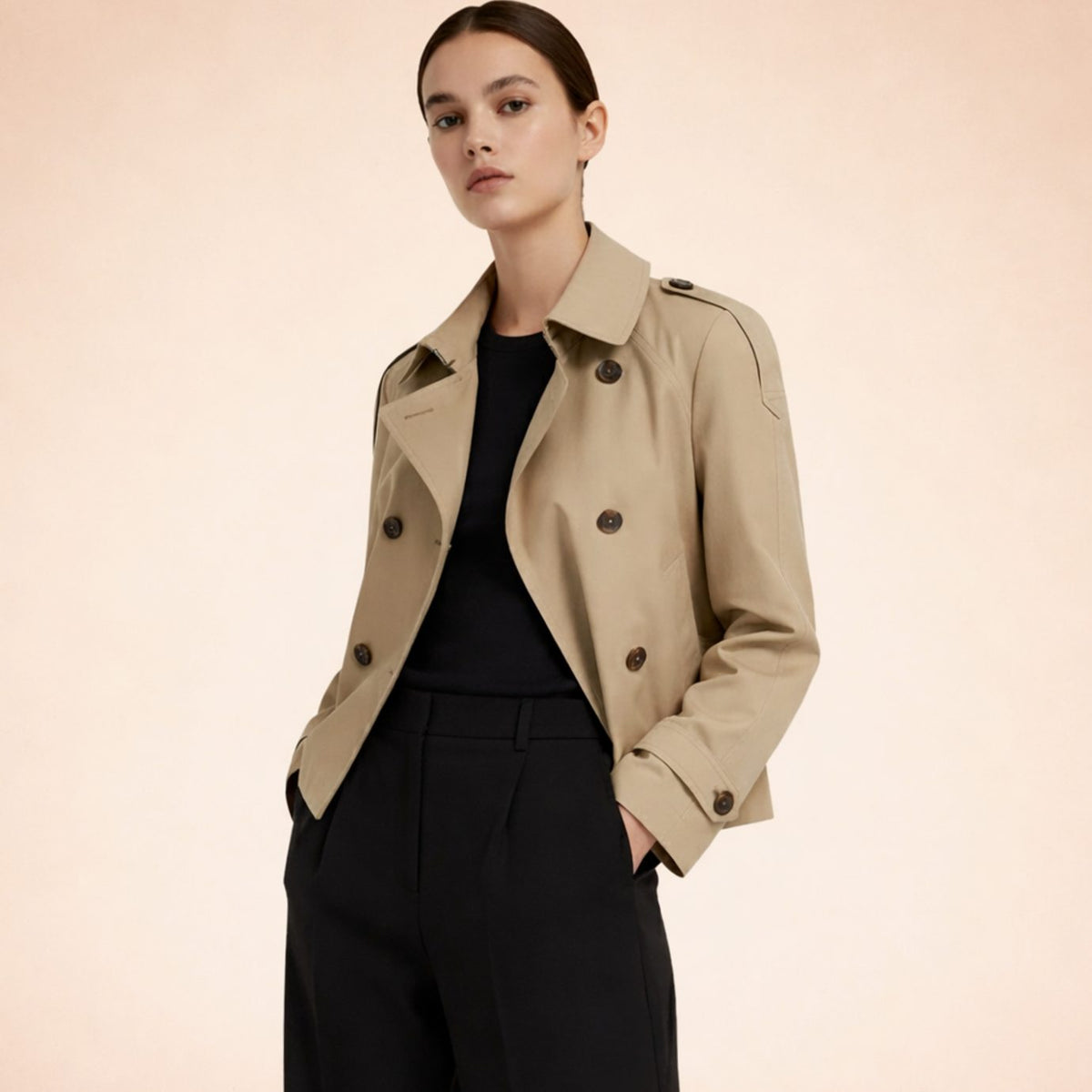 Mia | Trench-coat court femme à double boutonnage et col montant