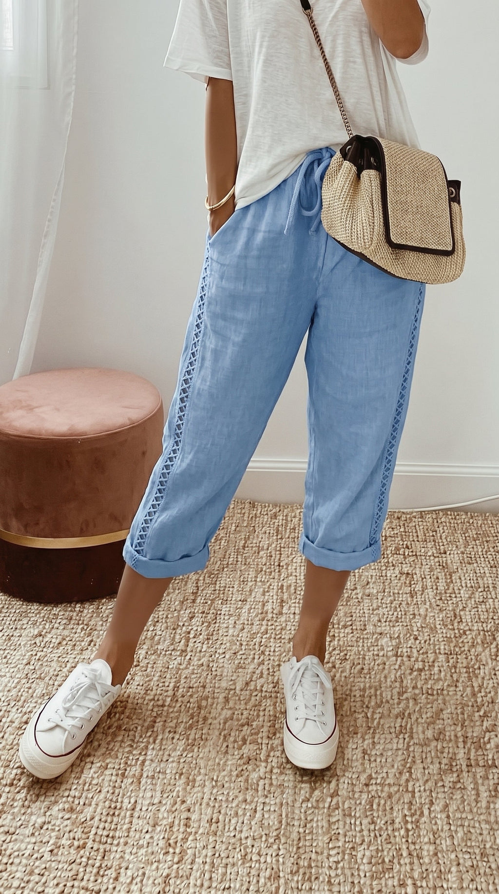 Mariele | Pantalon Capri Femme Aéré avec Détail en Dentelle