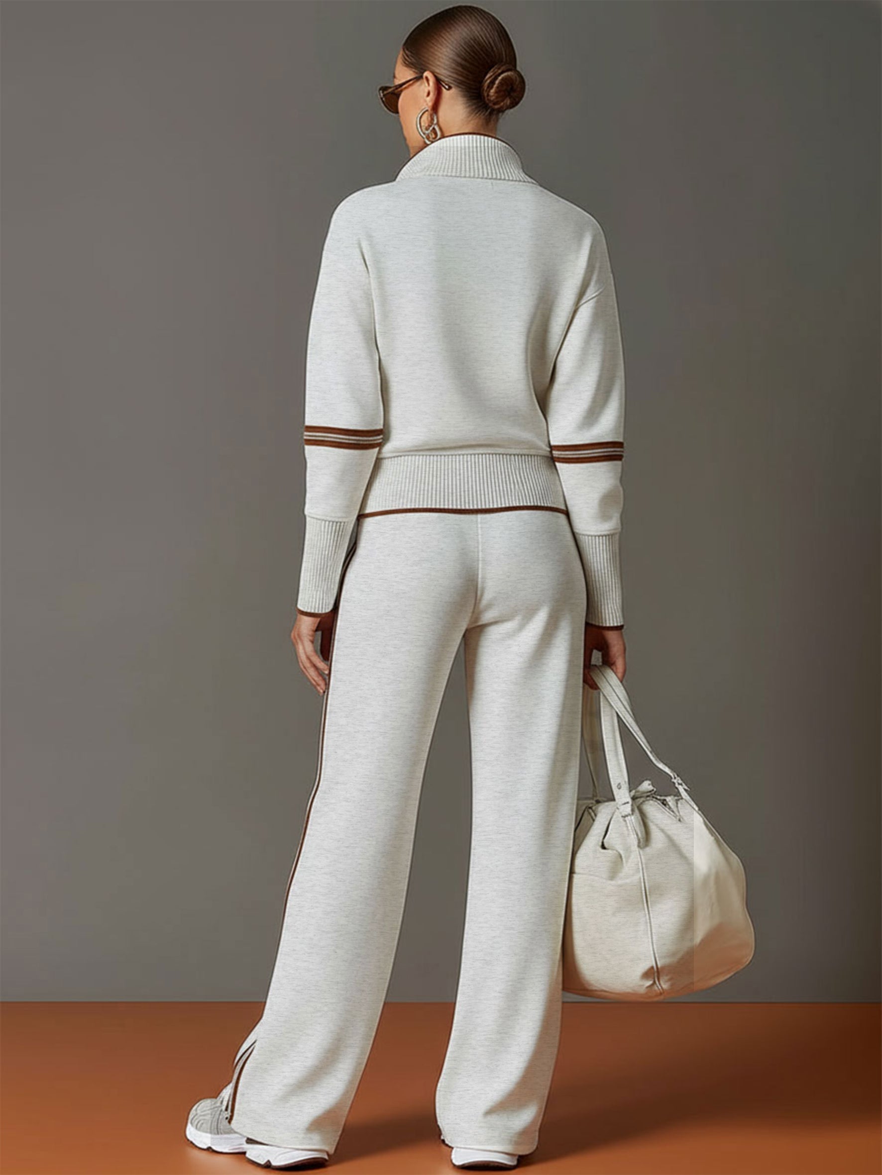 Sweat-shirt à demi-zip gris et blanc inspiré du vintage avec un ensemble de pantalon ample