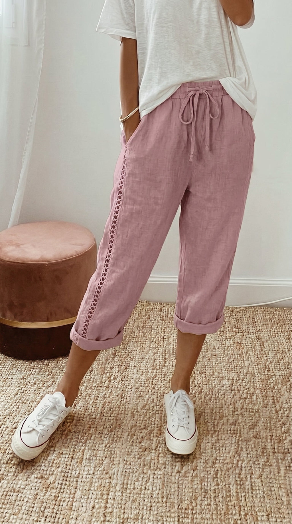 Mariele | Pantalon Capri Femme Aéré avec Détail en Dentelle