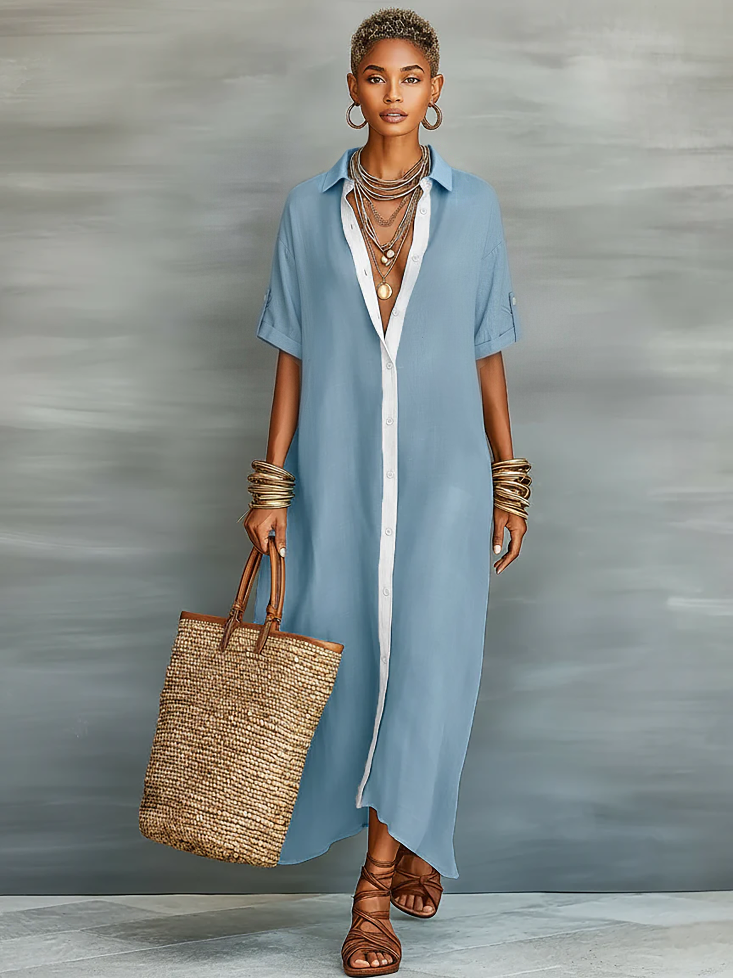 Robe maxi à manches courtes minimaliste pour femmes