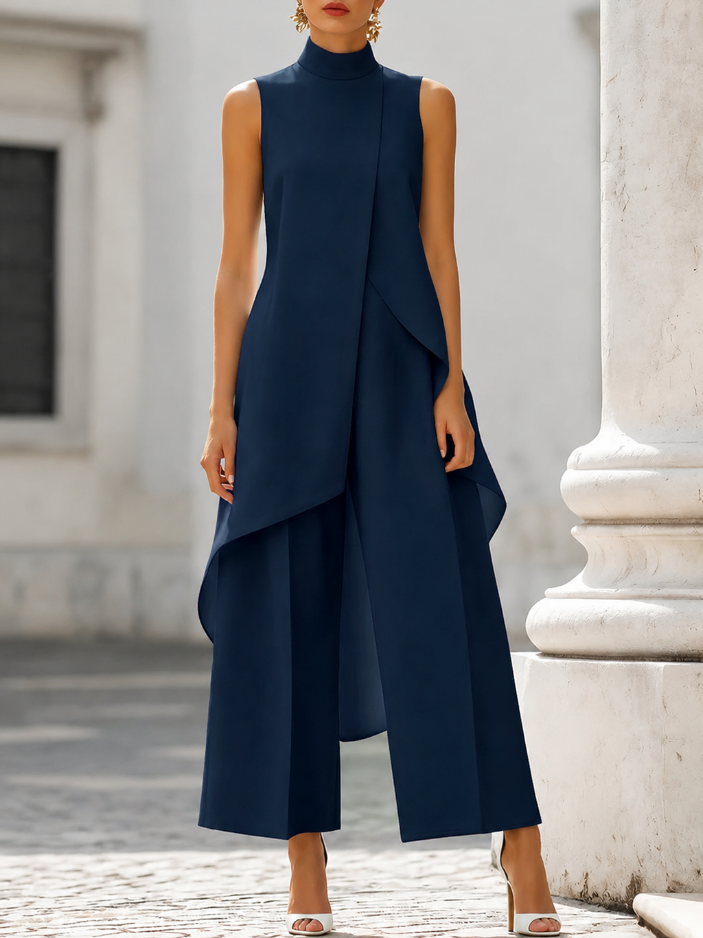 COMBINAISON PANTALON LARGE ASYMÉTRIQUE POUR FEMMES
