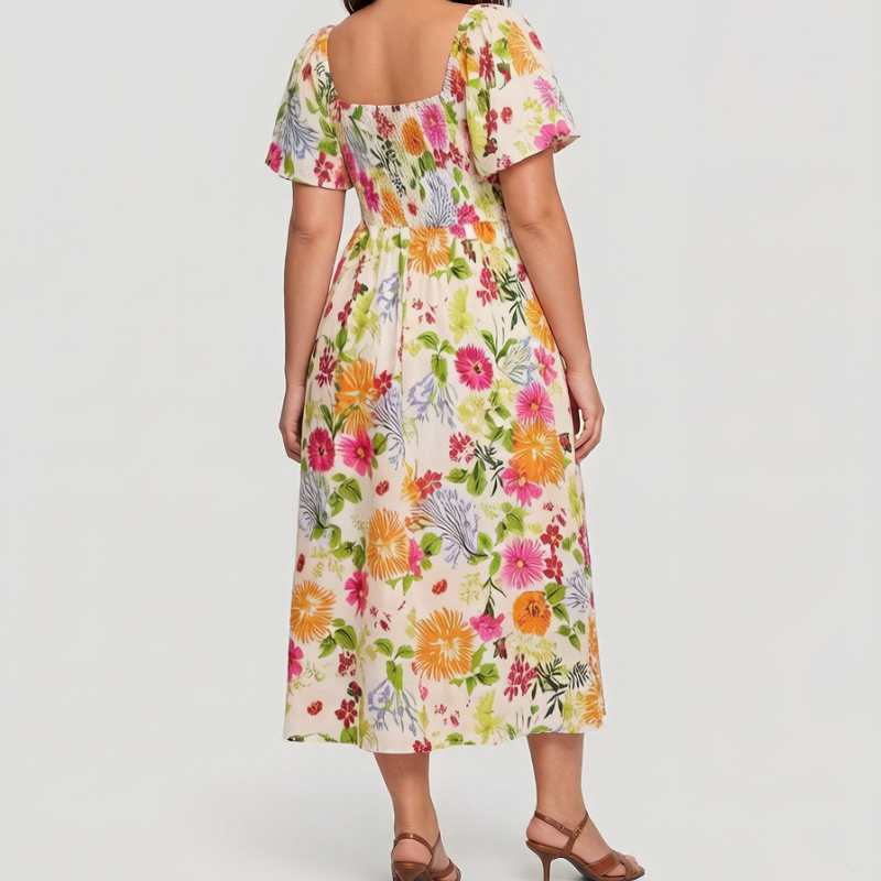 Phelia | Robe florale avec fronces et poches