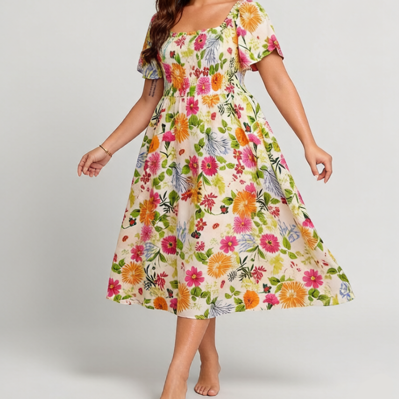Phelia | Robe florale avec fronces et poches