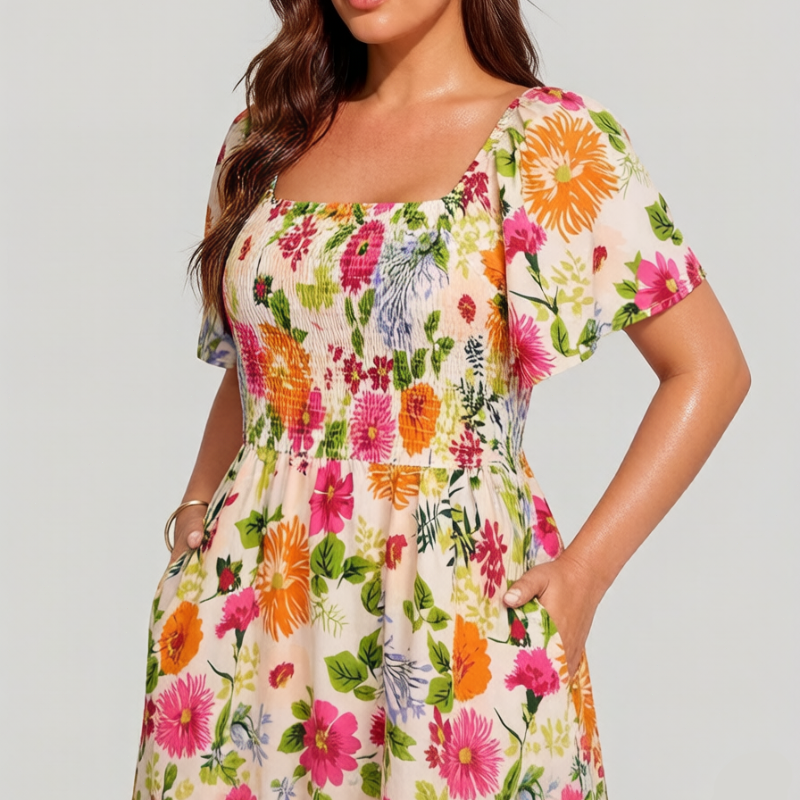 Phelia | Robe florale avec fronces et poches