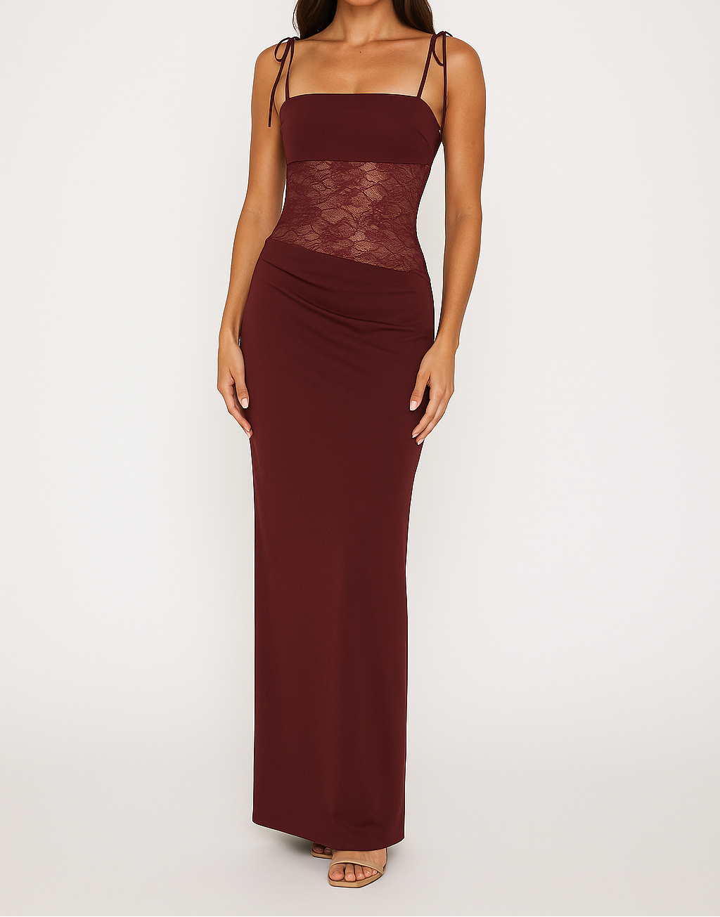 Robe Maxi Bodycon avec Panneau en Dentelle et Bretelles Ajustables