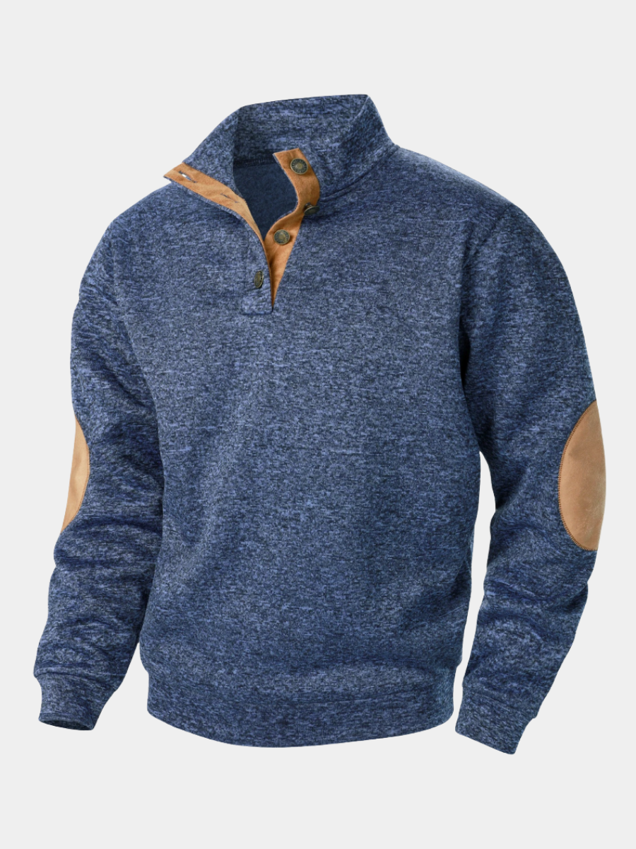 Tricot à Col Zippé Heren avec Patches aux Coudes - Pull en Maille