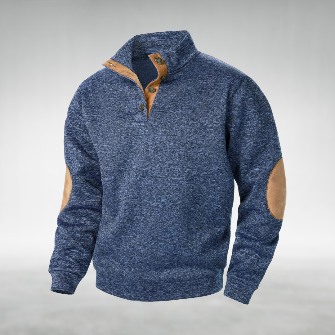 Tricot à Col Zippé Heren avec Patches aux Coudes - Pull en Maille