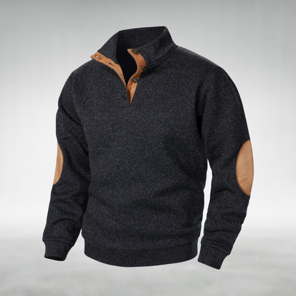 Tricot à Col Zippé Heren avec Patches aux Coudes - Pull en Maille