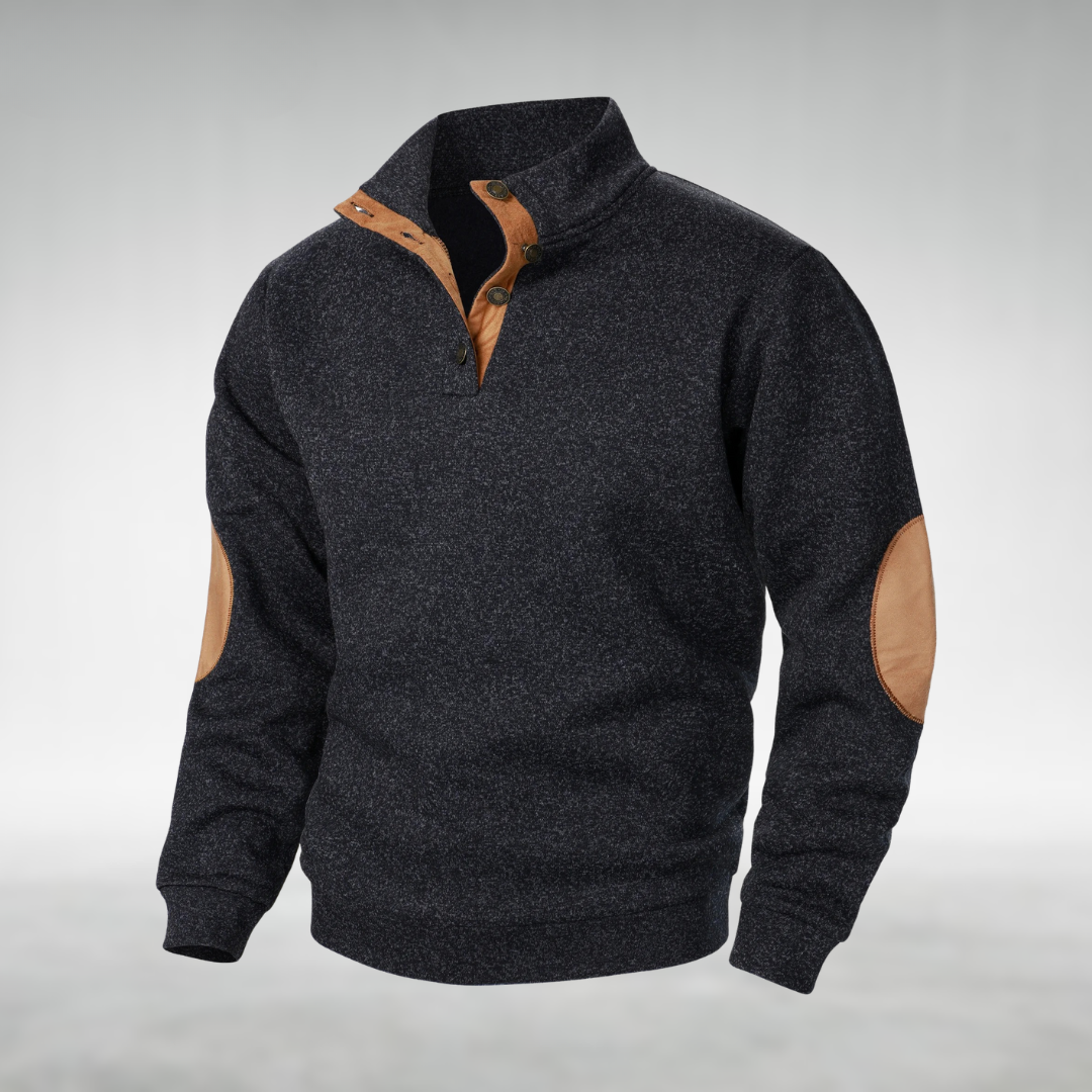 Tricot à Col Zippé Heren avec Patches aux Coudes - Pull en Maille